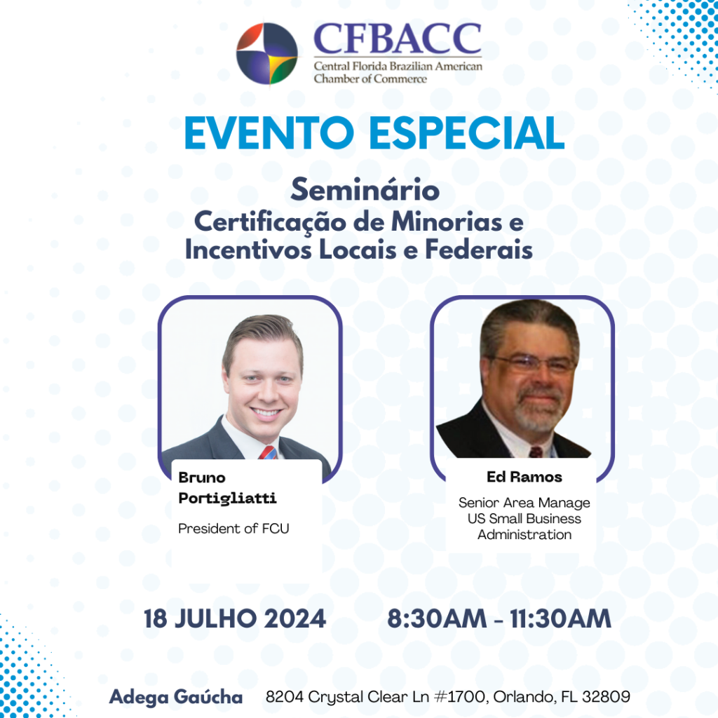 Material de divulgação: Seminário: Certificação de Minorias e Incentivos Locais e Federais