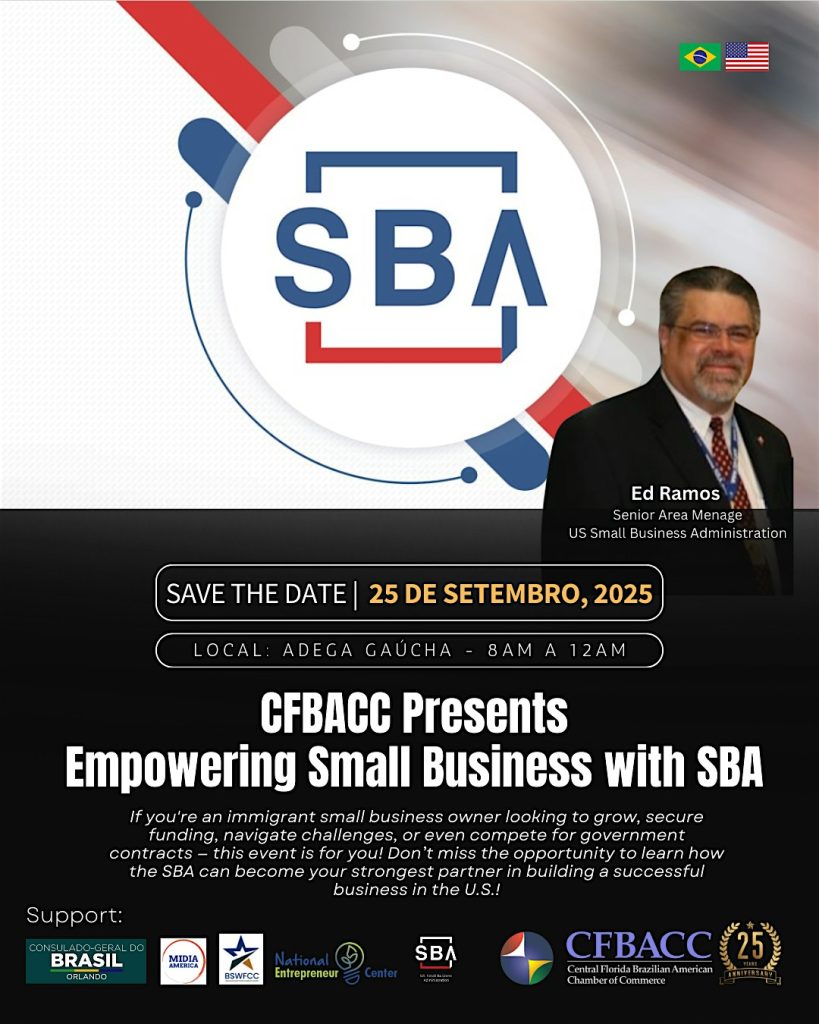 Material de divulgação: CFBACC Apresenta Empoderando Pequenas Empresas com SBA
